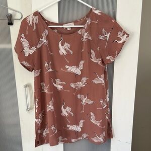LOFT pink bird print Blouse
